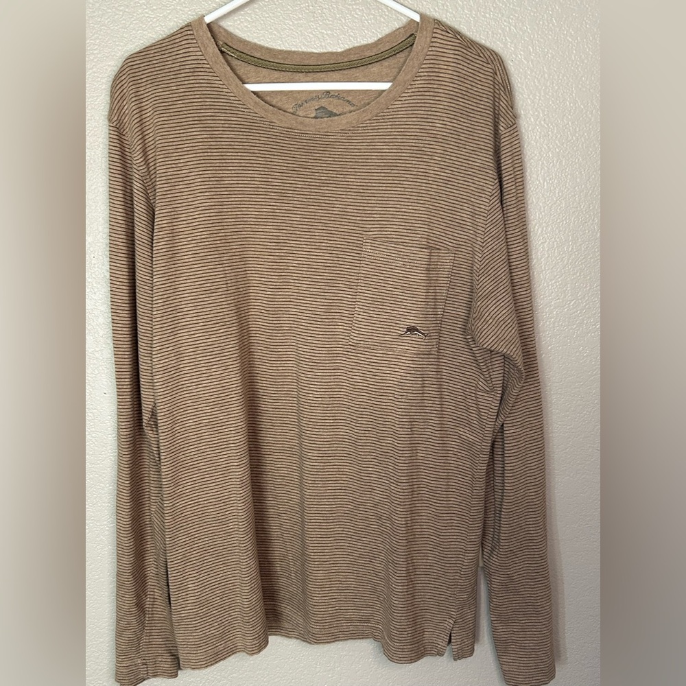 Tommy Bahama Island Long Sleeve Shirt Brown Stripe Crewneck Loungewear Sz L